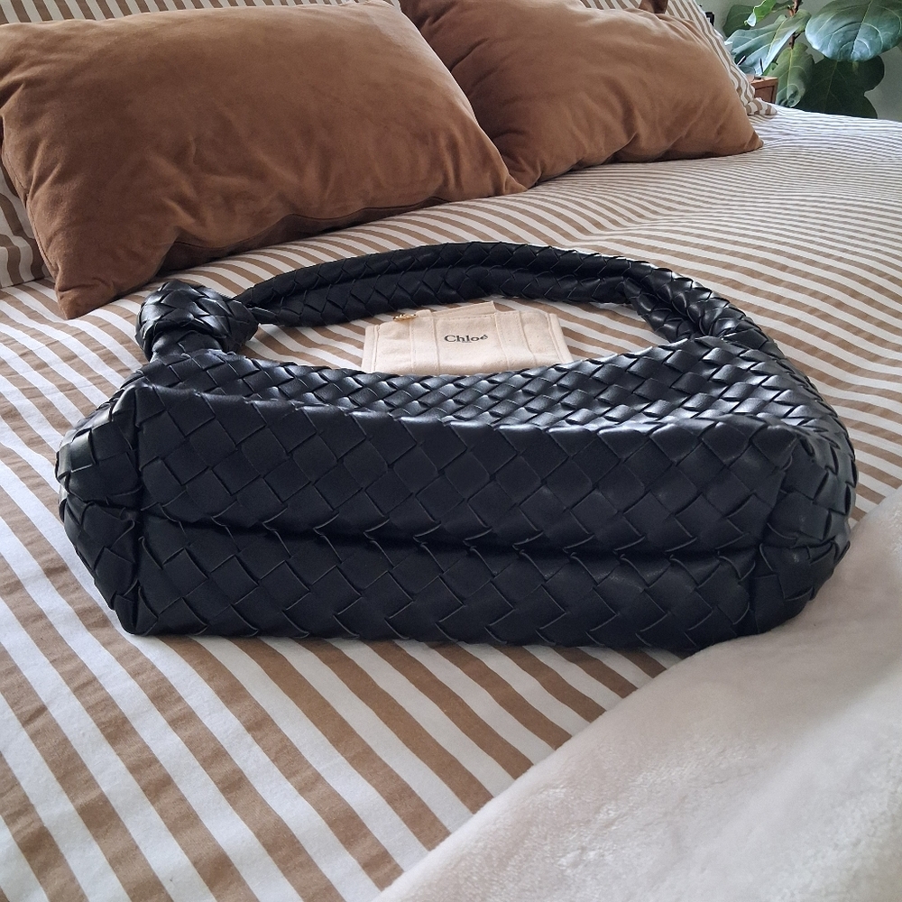 Black Woven Faux Leather Shoulder Bag & Chloe Coin/Card Pouch Set - Picture 4 of 12